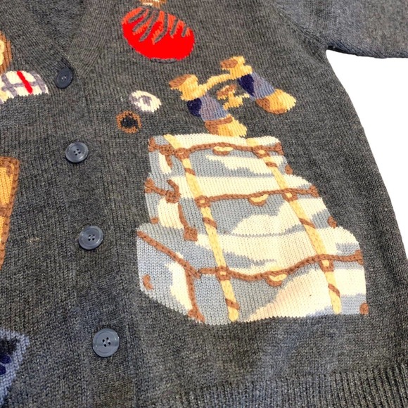 Susan Bristol VTG 1993 Hand Embroidered Wool Christmas Cardigan Sweater Womens L - Picture 6 of 12